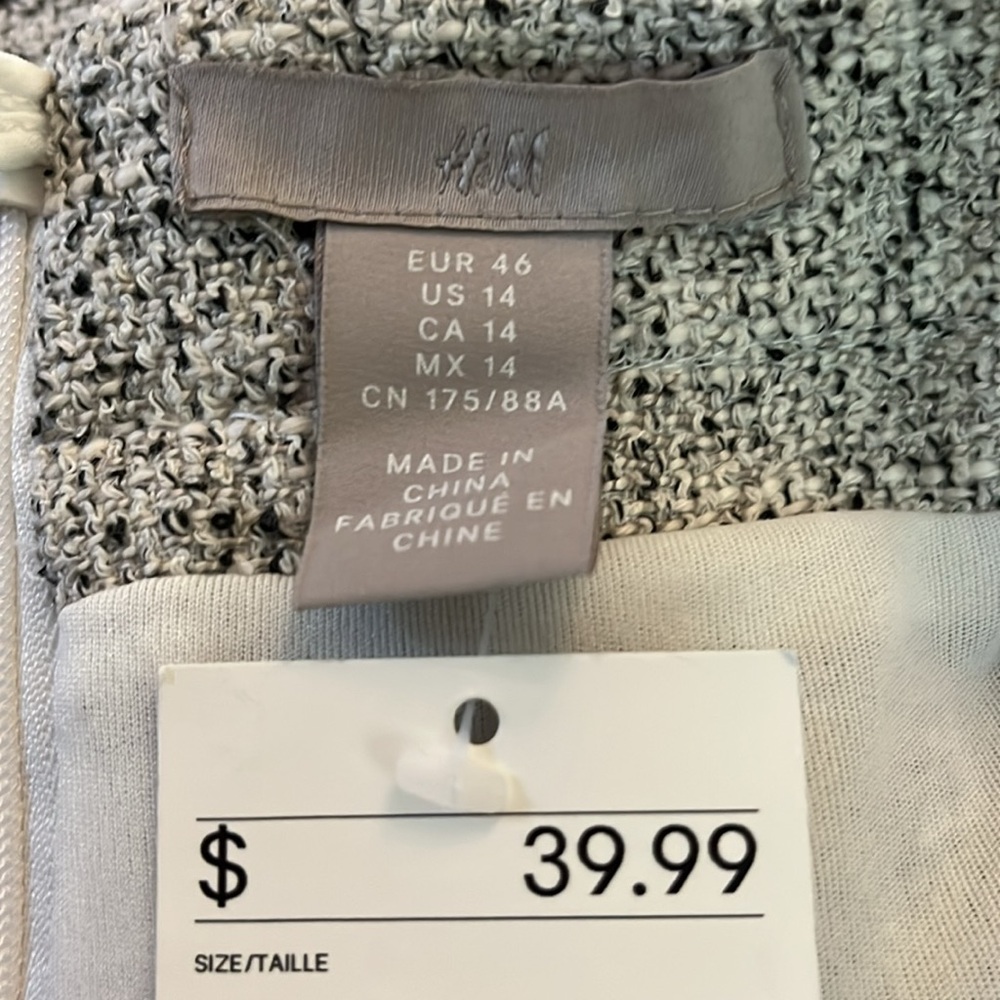 H&M Gray,Black & White Tweed Mini Pencil Skirt w/pockets & button detail Size 14 - Picture 7 of 14
